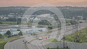 A High Angle Telephoto Shot of Highway Traffic in South St. Paul during a Summer Sunset