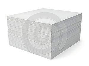 A thick stack of blank white paper or card stock isolated against a clean white background