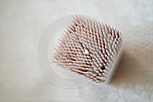 High angle top view of wood needles or wooden tooth picks