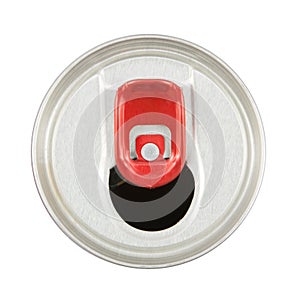 High angle view of aluminum soda can isolated