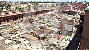 high angle view of an ancient tannery in marrakesh
