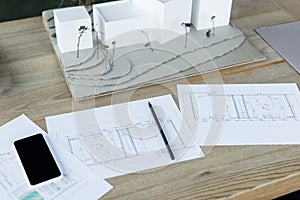 high angle view of architectural plans