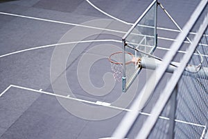 High angle view of basketball hoop in outdoor court nobody