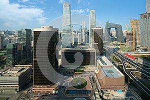 High angle view of Beijing Central Business District skyscrapers