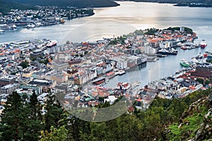 High angle view of the Bergen city from the Mount Floyen, Norway