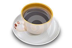 High angle view of black coffee in brown ceramic coffee cup
