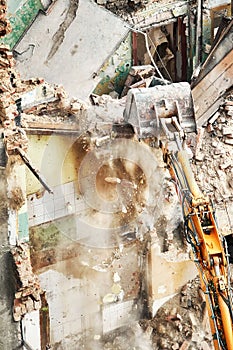 High angle view of a building demolition in progress
