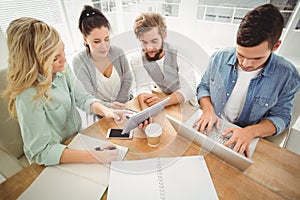 High angle view of business people working in office