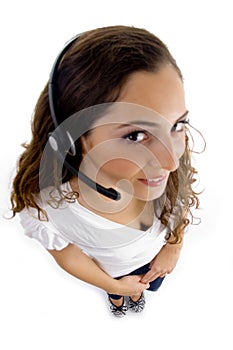 High angle view of call center female