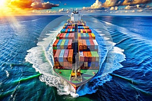 High-angle view of cargo ship at sea photo