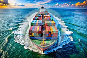 High-angle view of cargo ship at sea photo