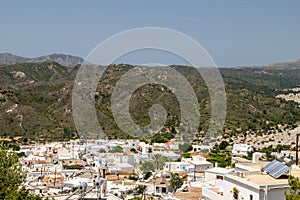 High angle view from the castle at the village Asklipio on Rhodes island