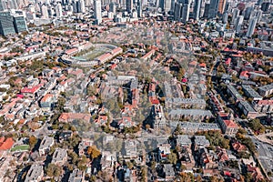 High-angle view of city full of sky scrapers.