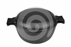 High Angle View On The Closed Cast Iron Pan Isolated