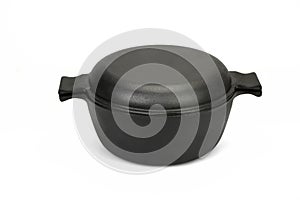 High Angle View On The Closed Cast Iron Pan Isolated