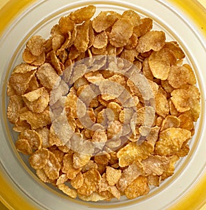 High angle view of cornflakes in a bowl