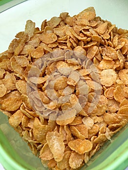 High angle view of cornflakes in a bowl