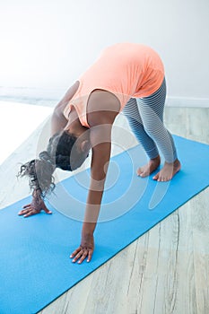 High angle view of doing downward facing dog pose