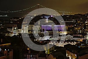 High angle view on downtown Lisbon, Portugal, at night