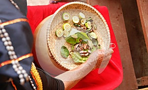 High angle view of Dusun traditional items for cleansing