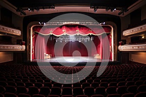 high angle view of an empty auditorium with a stage
