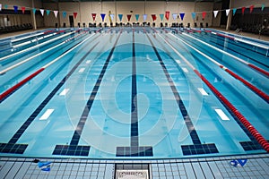 high angle view of an empty pool with lanes marked