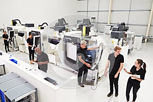 High Angle View Of Engineering Workshop With CNC Machines