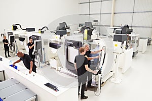 High Angle View Of Engineering Workshop With CNC Machines