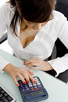 High angle view of female accountant