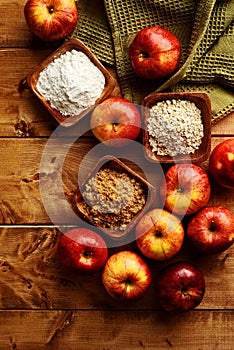 High angle view gala apples with ingredients