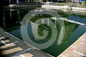 High angle view of Gopura of ISKCON Temple at Bengaluru in Karnataka, India