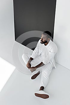 high angle view of handsome stylish african american man