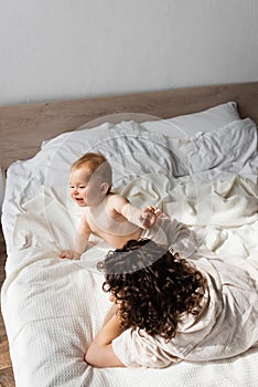 high angle view of happy infant