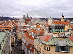 High angle view of historic centre of Prague