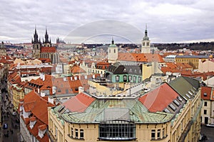 High angle view of historic centre of Prague