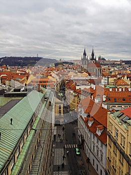 High angle view of historic centre of Prague