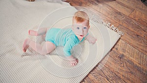 high angle view of infant boy