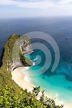 High-Angle View of Kelingking Beach on Nusa Penida Island