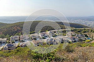 High angle view of large houses in a Cul-de-Sac residential area