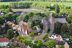 High angle view of little village