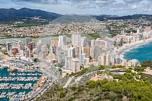 High angle view of the marina in Calpe, Alicante, Spain