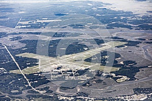 High angle view of the Marine Corp Air Station and runways in Beaufort, South Carolina