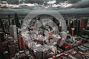 High angle view of modern city at night