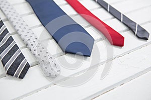 High angle view of multi colored neckties on table