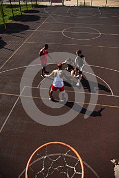 High angle view of multiethnic sportsmen