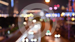 High angle view of night traffic light in modern city, Shanghai night urban street cars river, defocused and soft bokeh, 4K movie