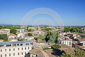High angle view of the old cityscape in Avignon, France