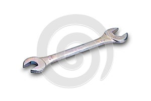 High angle view of open-ended wrench or spanner isolated on white background photo