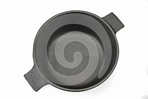 High Angle View On The Opened Cast Iron Pan Isolated