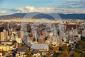 High angle view of osaka city with urban residence building